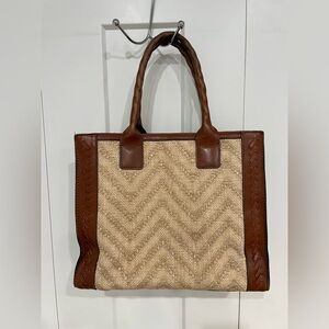 Patricia Nash Curry Tote Leather Woven Straw No Shoulder Strap